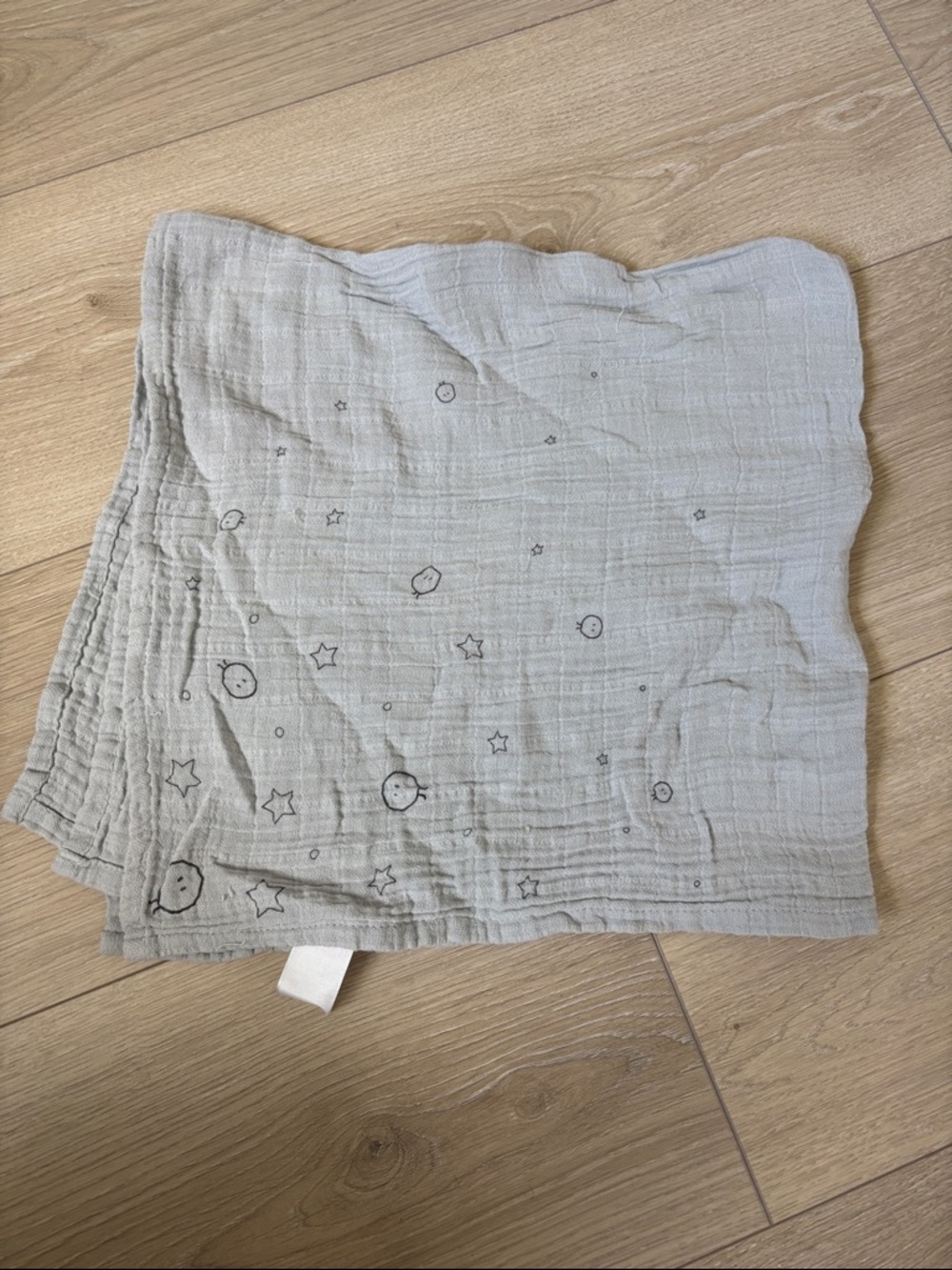 Neutral Gray Kids Muslin Security Blanket with Star Print